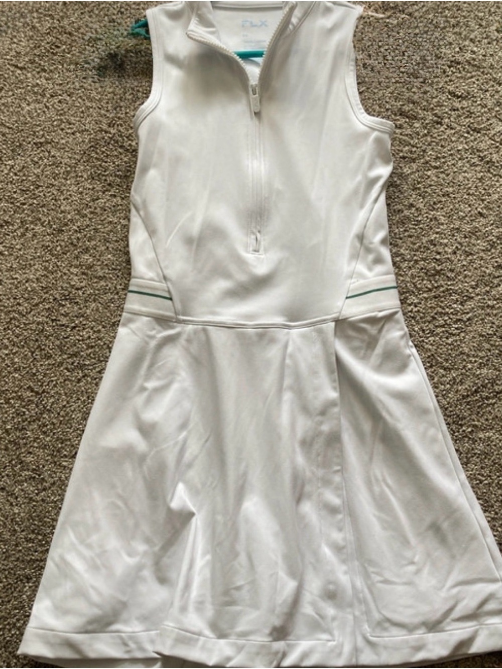 Sleeveless White Zip-Front Golf & Tennis Dress with Subtle Stripe Detail